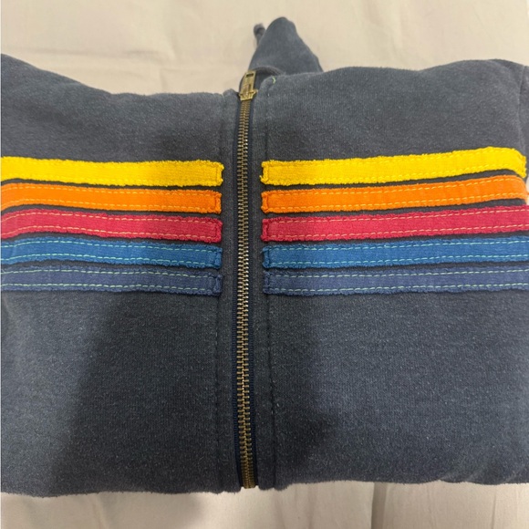Aviator Nation Tops - Aviator Nation Navy Zip Hoodie with Yellow Orange Red and Blue Stripes
